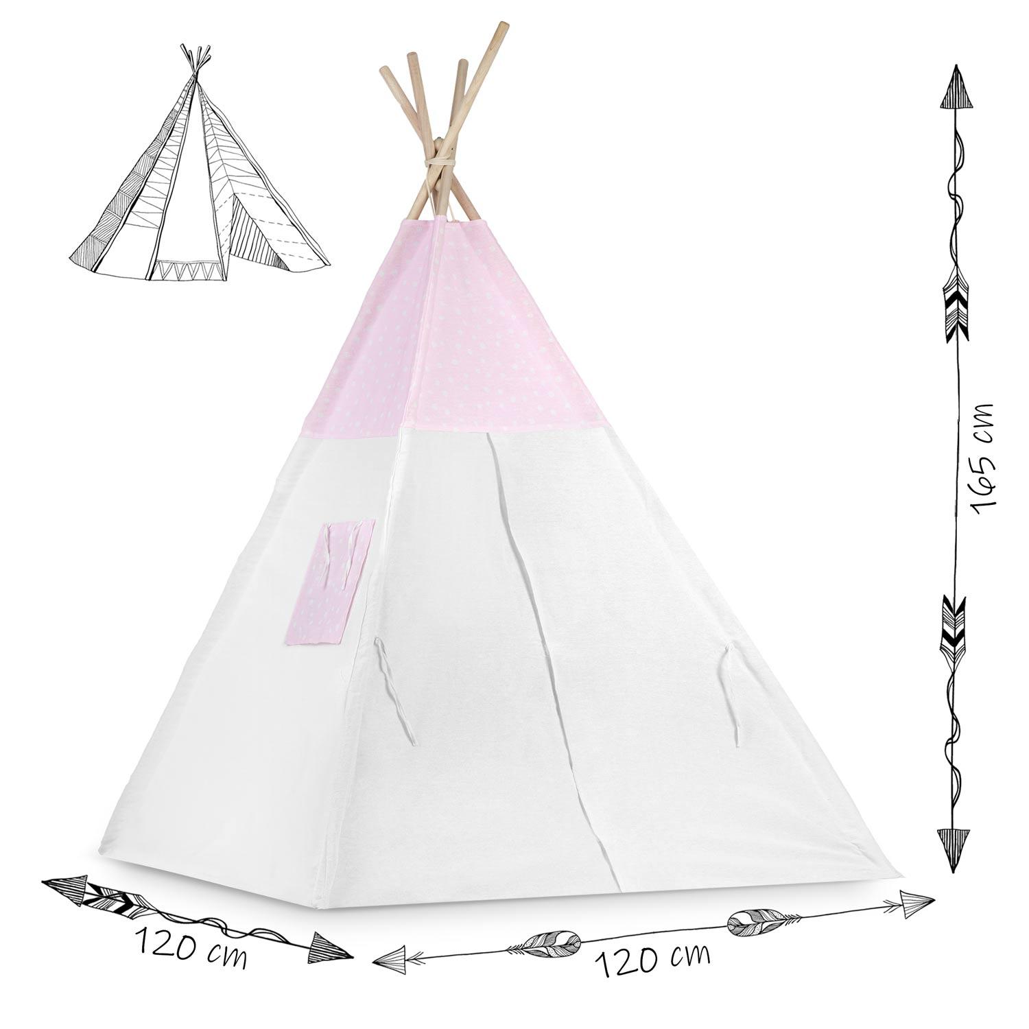Ricokids Vaikiška tipi palapinė su lemputėmis - rožinė su taškeliais