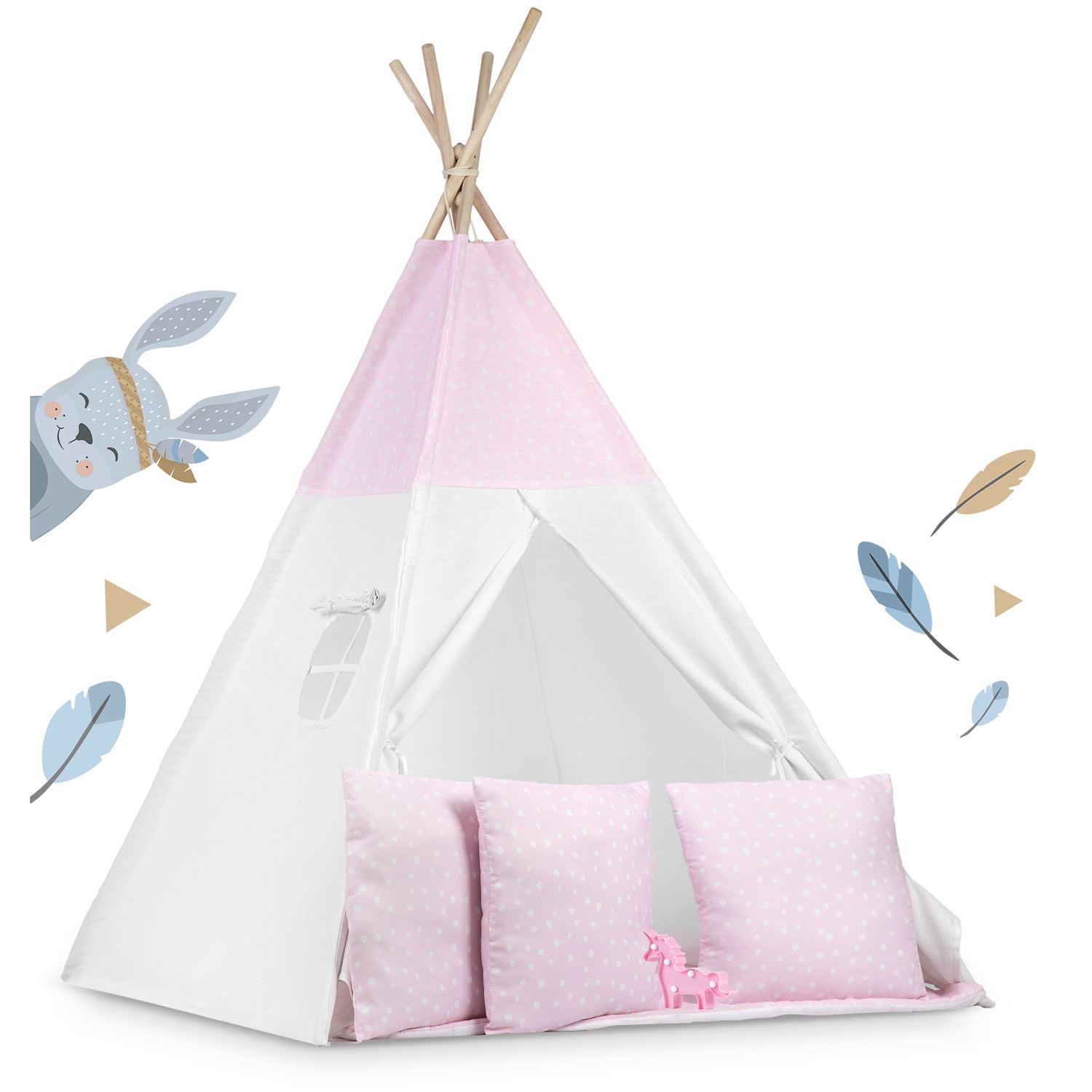 Ricokids Vaikiška tipi palapinė su lemputėmis - rožinė su taškeliais