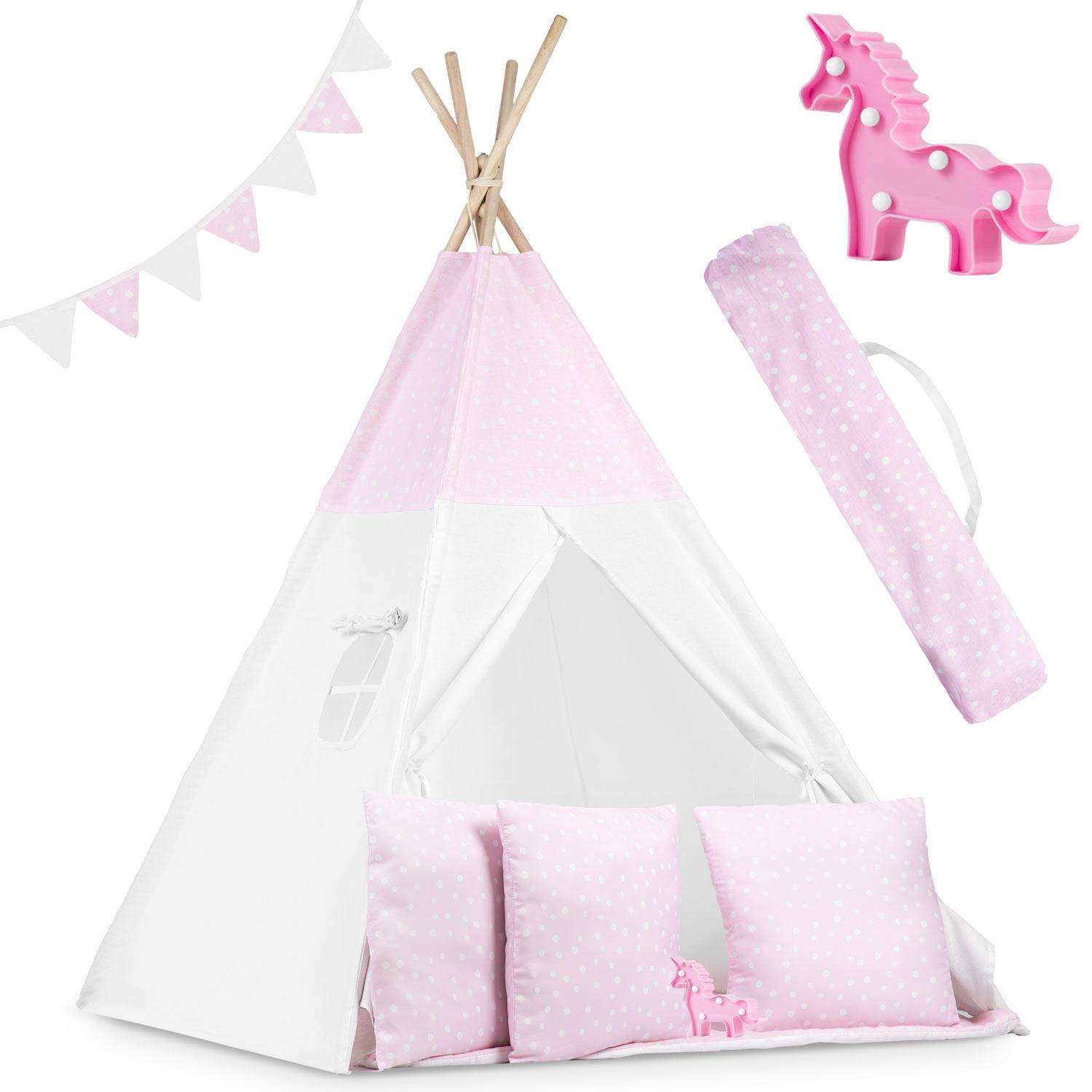 Ricokids Vaikiška tipi palapinė su lemputėmis - rožinė su taškeliais