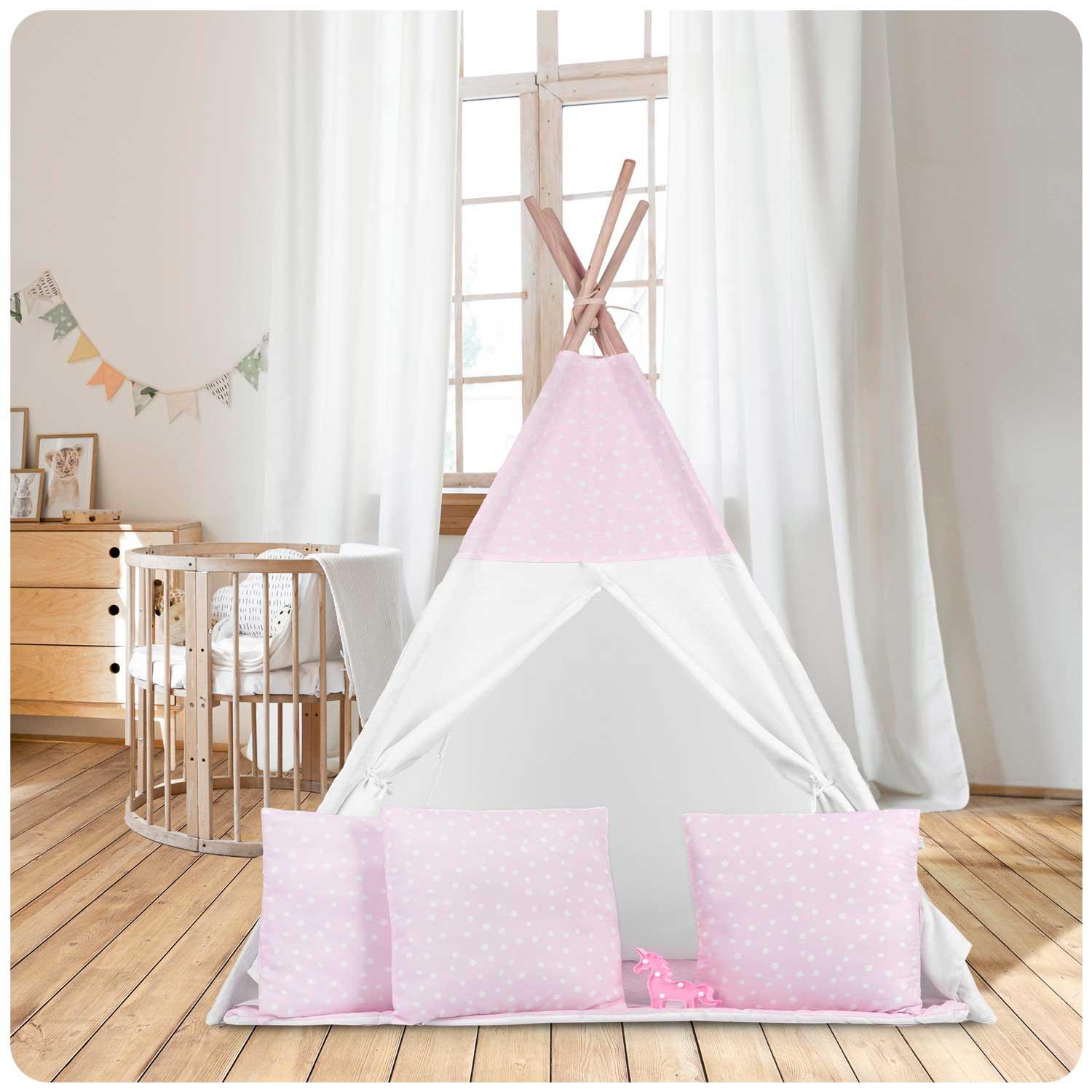 Ricokids Vaikiška tipi palapinė su lemputėmis - rožinė su taškeliais