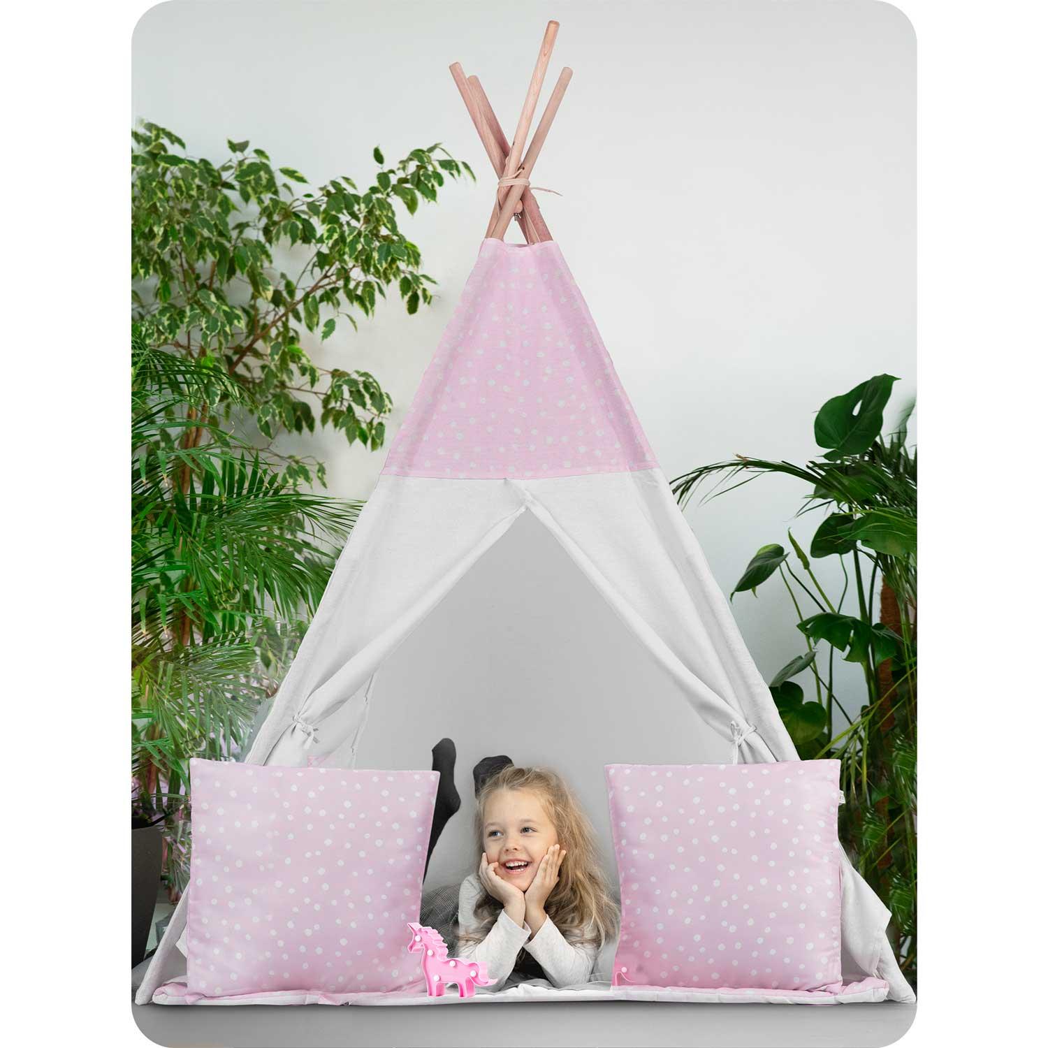 Ricokids Vaikiška tipi palapinė su lemputėmis - rožinė su taškeliais