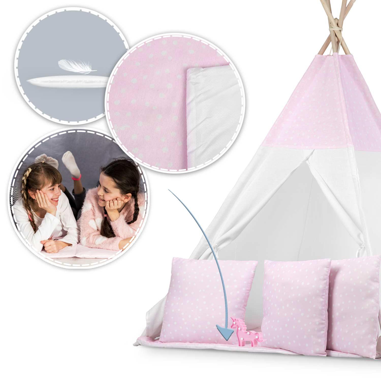Ricokids Vaikiška tipi palapinė su lemputėmis - rožinė su taškeliais