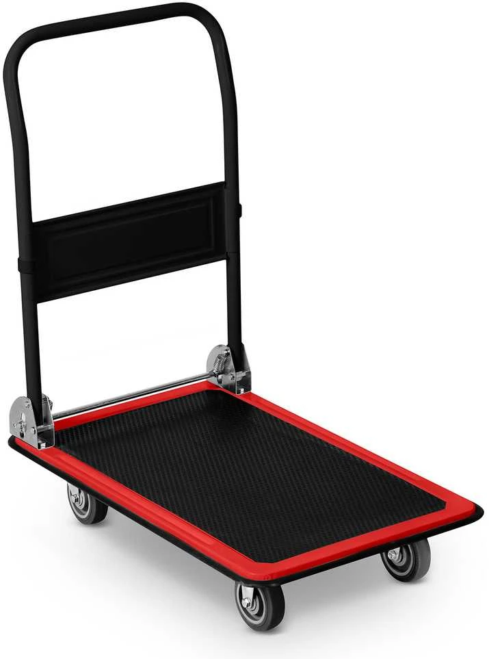Humberg HM-505 juodos ir raudonos spalvos platforminis transportavimo vežimėlis