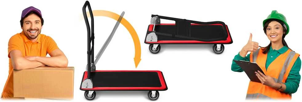 Humberg HM-505 juodos ir raudonos spalvos platforminis transportavimo vežimėlis