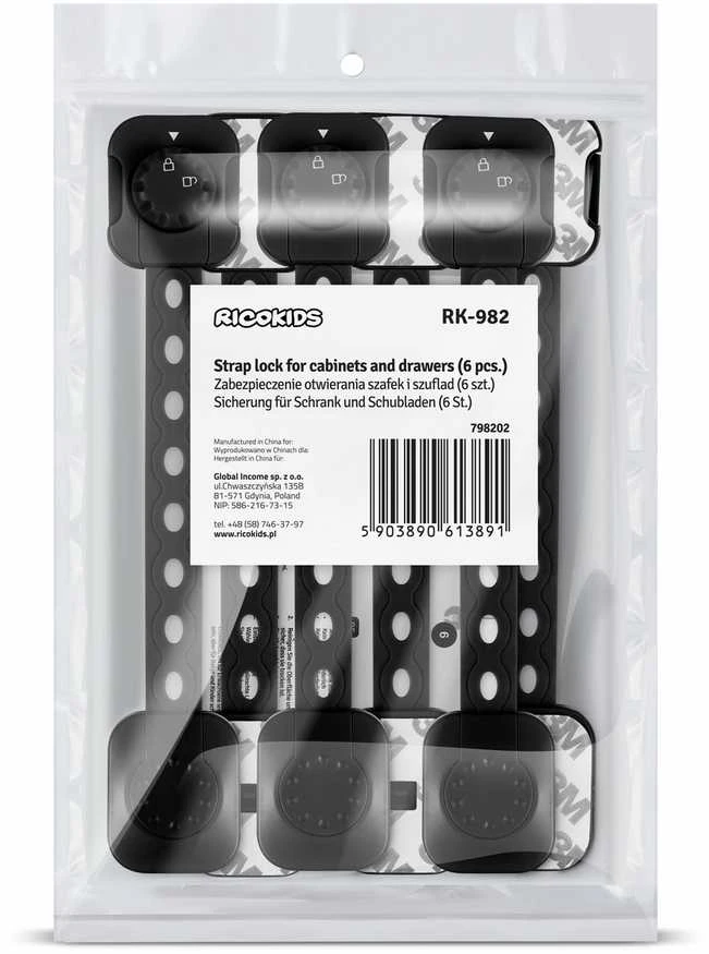 Ricokids 798202 juodos apsaugos nuo spintelių atidarymo, 6 vnt