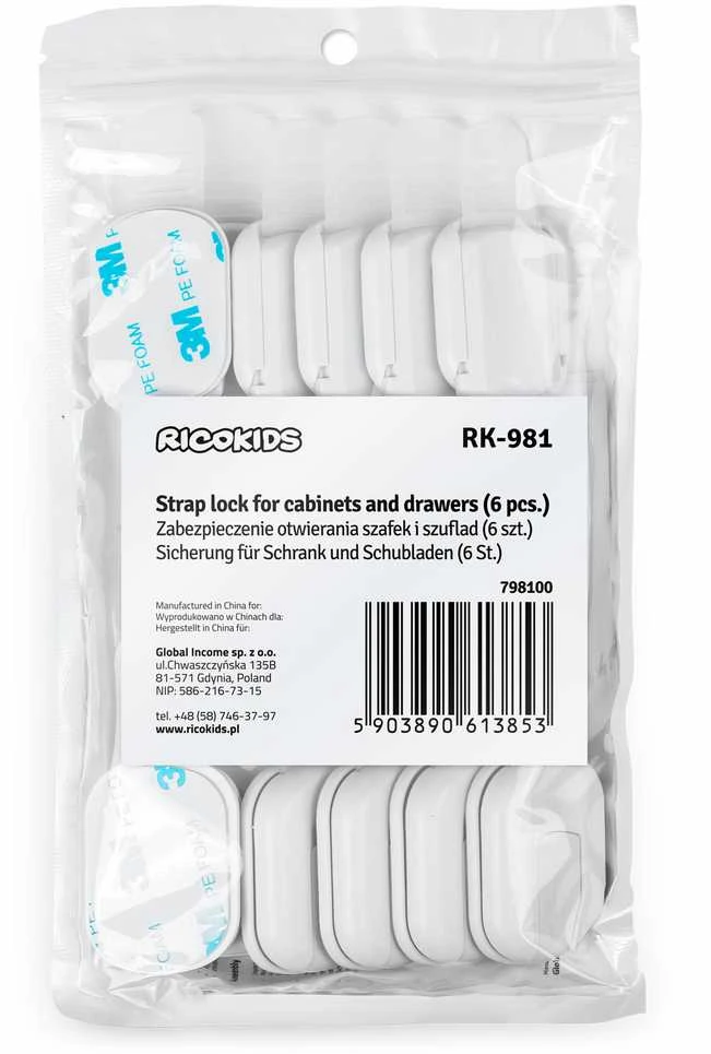 Ricokids 798100 spintelės atidarymo spyna, 6 vnt, balta