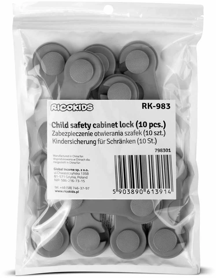 Ricokids 798301 spintelės atidarymo spyna, 10 vnt, pilka