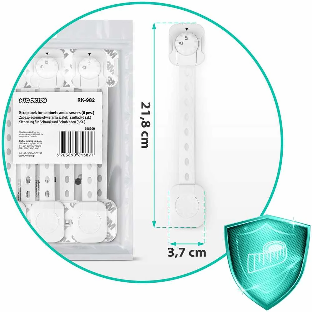 Ricokids 798200 spintelės atidarymo spyna, 6 vnt, balta