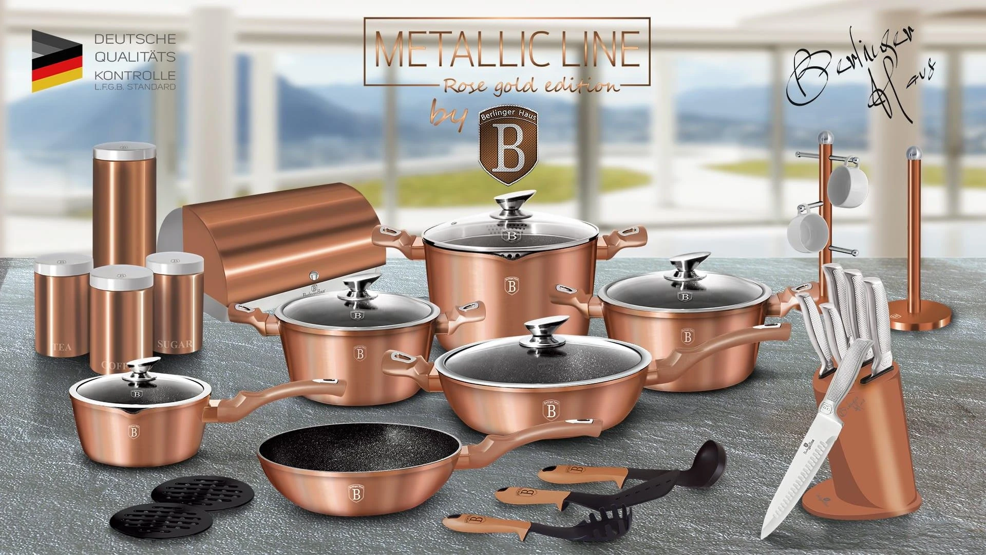 Berlinger namas KOMPLET GARNKÓW 11-EL. BERLINGER HAUS METALLIC LINE ROSE GOLD BH-6191