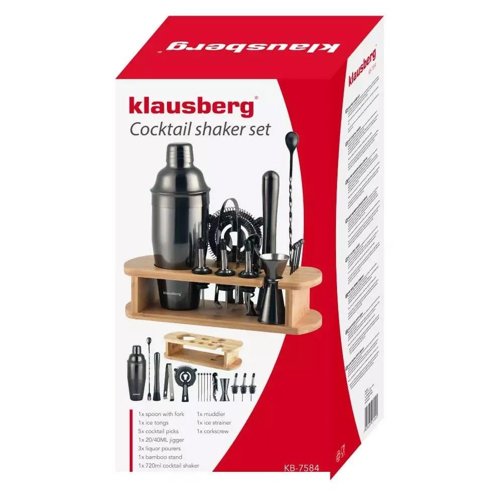 Klausberg Juodos spalvos barmeno rinkinys, 16 dalių, plienas