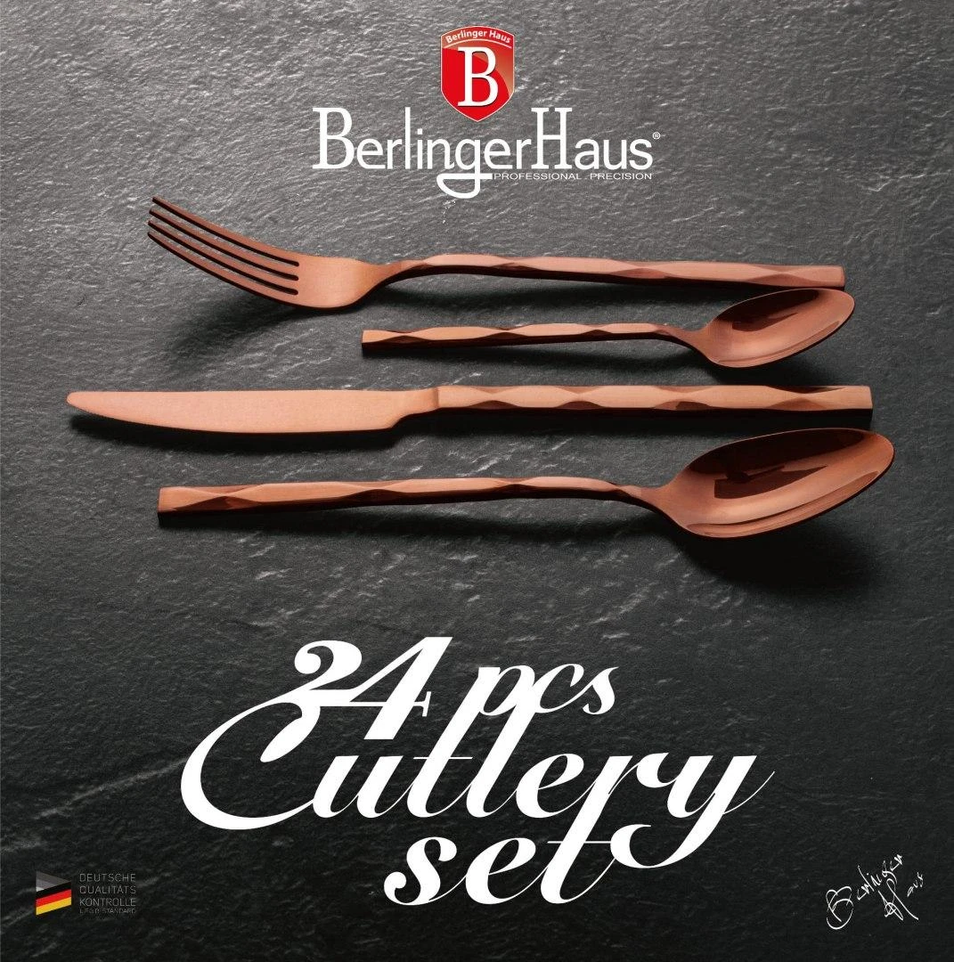 24 DALIŲ STALIO ĮRANKŲ RINKINYS. GLOSSY BERLINGER HAUS ROSEGOLD BH-2621