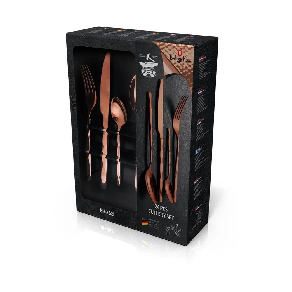 24 DALIŲ STALIO ĮRANKŲ RINKINYS. GLOSSY BERLINGER HAUS ROSEGOLD BH-2621
