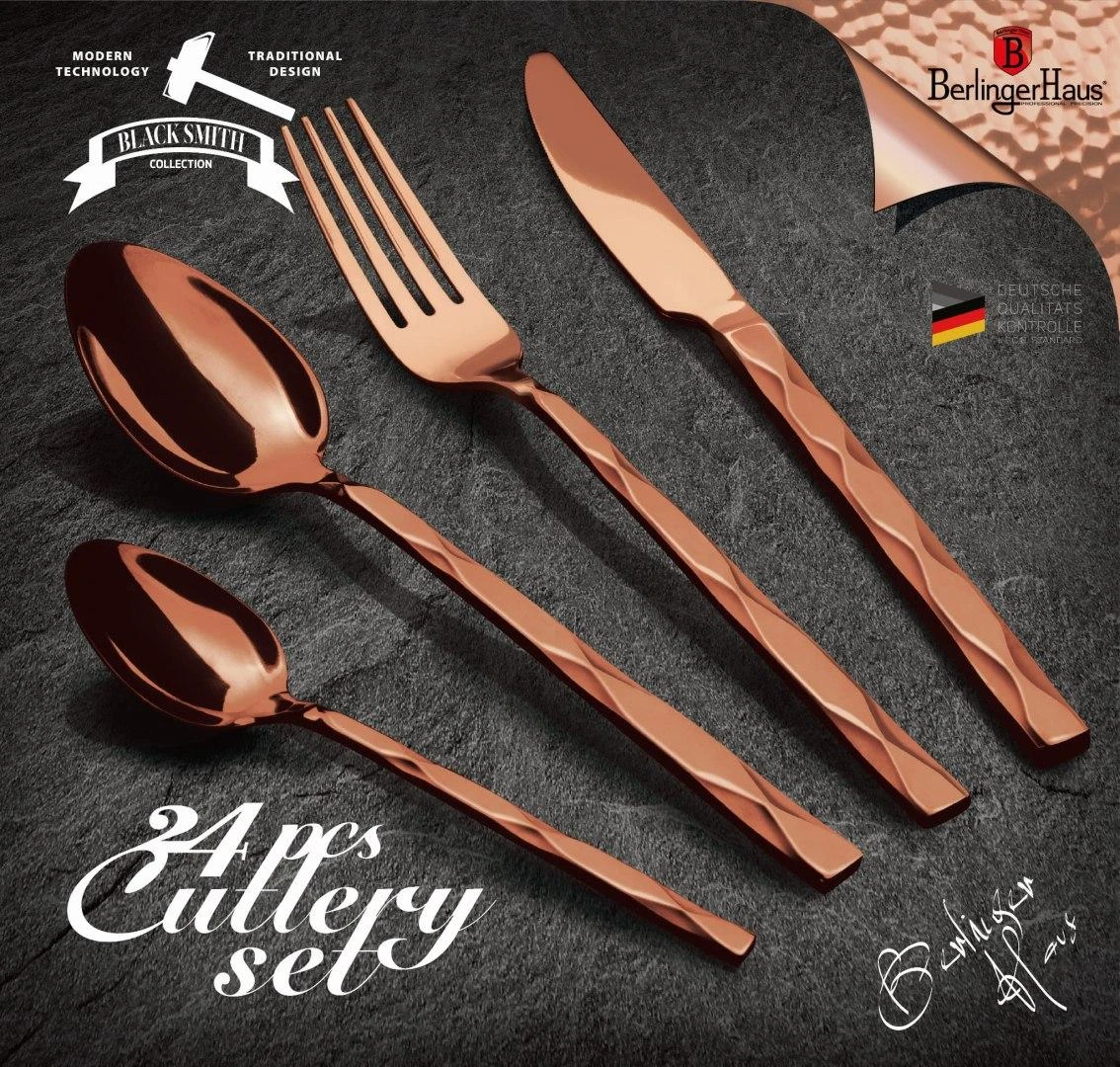 24 DALIŲ STALIO ĮRANKŲ RINKINYS. GLOSSY BERLINGER HAUS ROSEGOLD BH-2621