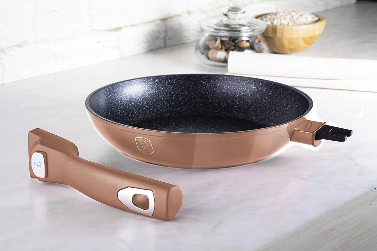 3 GRANITINIŲ KEPUČIŲ RINKINYS SU NEMOKAMA RANKENA 5 ELE BERLINGER HAUS METALIC LINE ROSE GOLD BH-7038