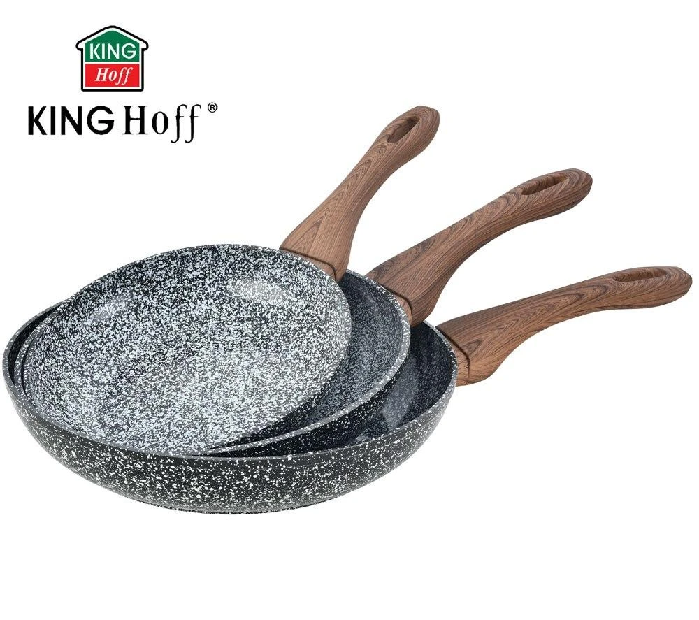 King Hoff Rinkinys 3 keptuvių rinkinys, aliuminio pilko marmuro, skersmuo 20/24/28 cm, „Kinghoff Z“