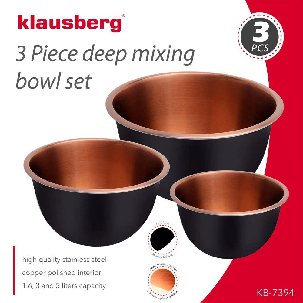 Misy, Dubenėliai, plieniniai, juodi, 3 vnt. rinkinys: 1,6 l, 3 l ir 5 l, Klausberg