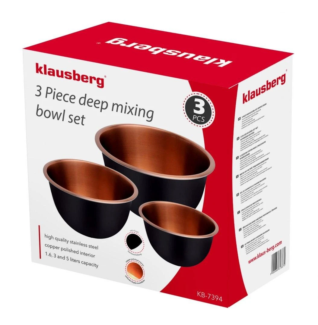 Misy, Dubenėliai, plieniniai, juodi, 3 vnt. rinkinys: 1,6 l, 3 l ir 5 l, Klausberg