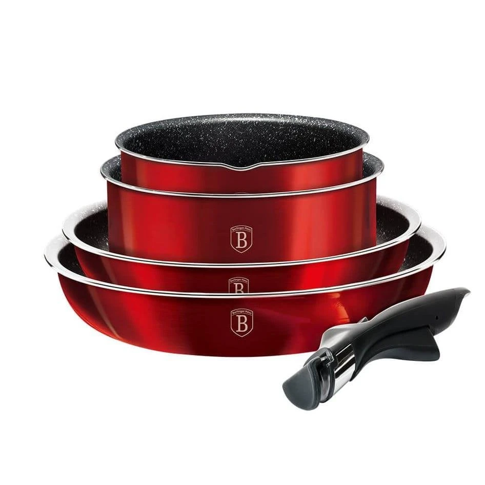 9 DALIES PUODŲ RINKINYS. CLICK & COOK BERLINGER HAUS METALLIC LINE BURGUNDY BH-6145