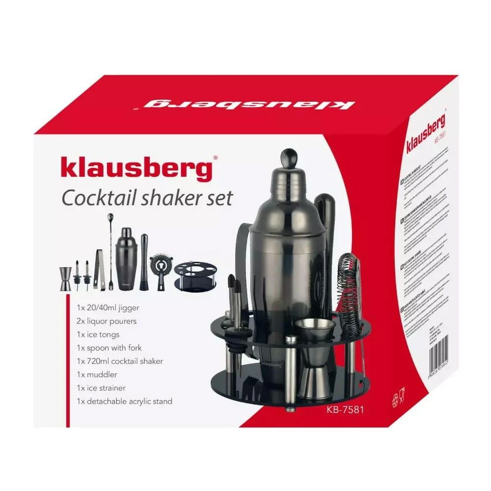 Rinkinys Klausberg 9 dalių juodas barmeno rinkinys