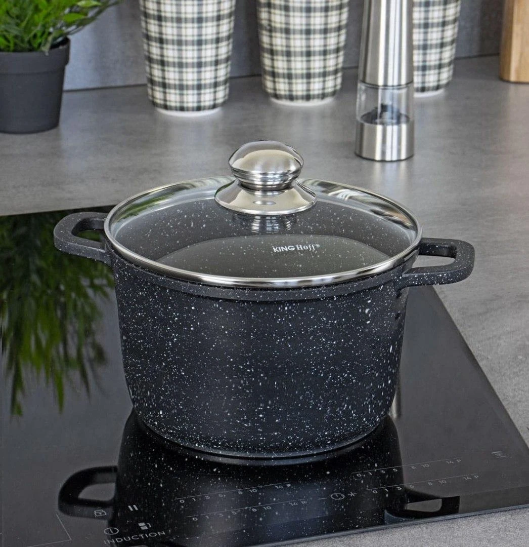 King Hoff Puodas Puodas su marmurine danga, 24 cm skersmens, 6,2 l talpos, juodas, „Kinghoff“