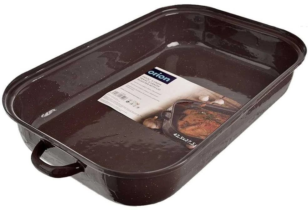 Orion Kepimo indas emaliuota su dangčiu stačiakampio formos BROWN 14 l, 46x27,5 cm