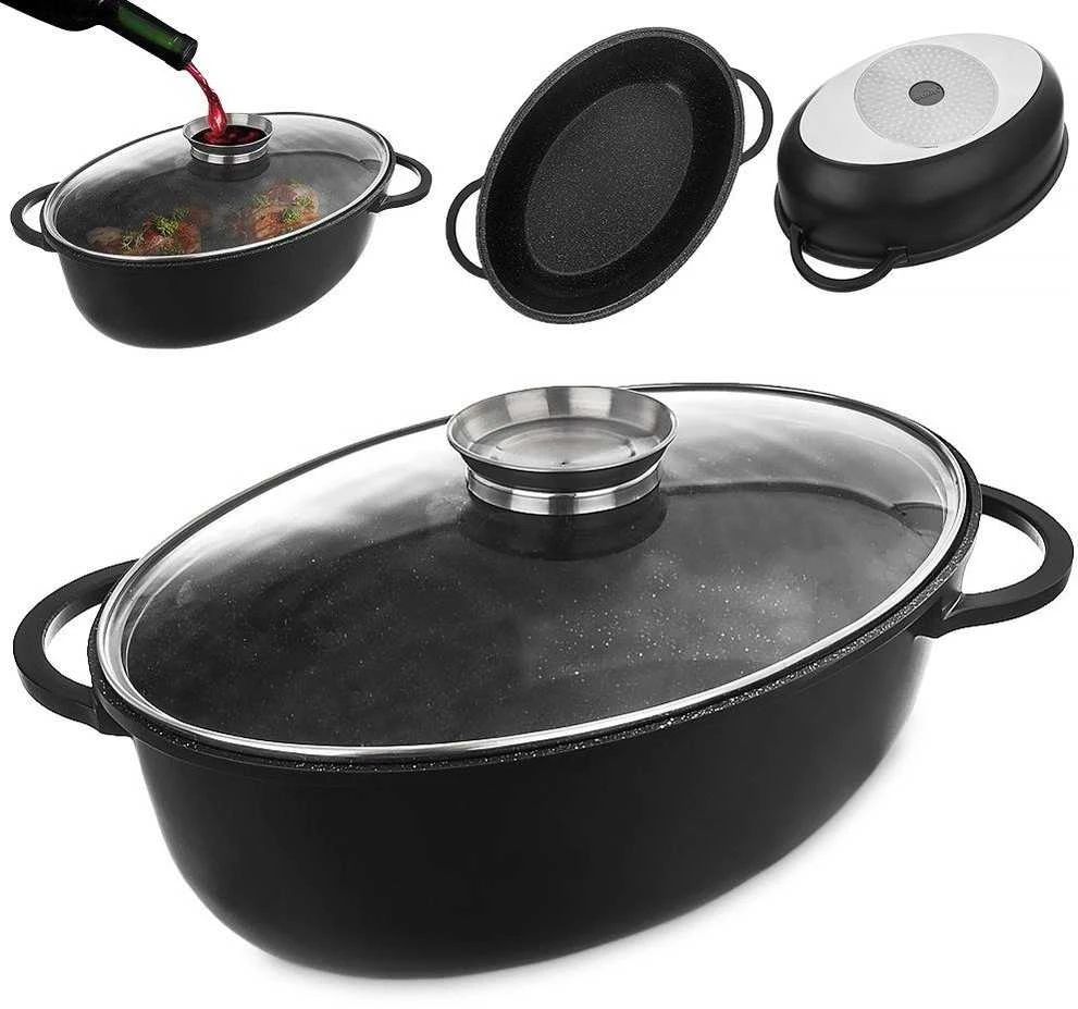 Orion Kepimo indas granitinė su dangčiu ovali GRANDE 8 l, 45x27,5 cm