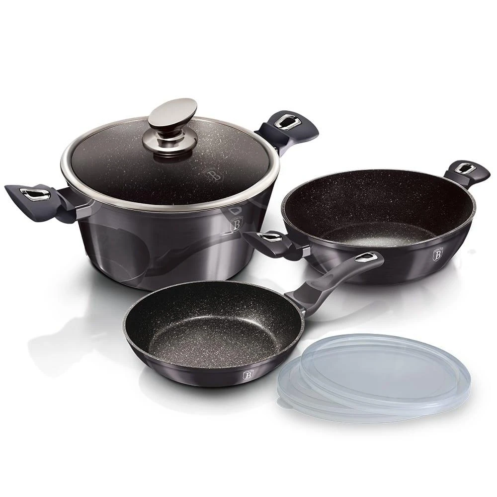 DANGŲ PUODŲ RINKINYS GRANITAS 6 ELEMENTAI BERLINGER HAUS Carbon Pro BH-6905