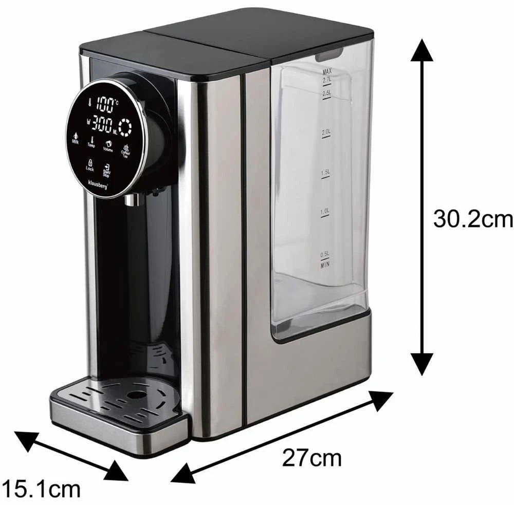 Dozownik Karšto vandens dozatorius, dozatorius, LED jutiklinis skydelis, temperatūros ir tūrio valdymas, 2,7 l, Klausberg, kb-7880