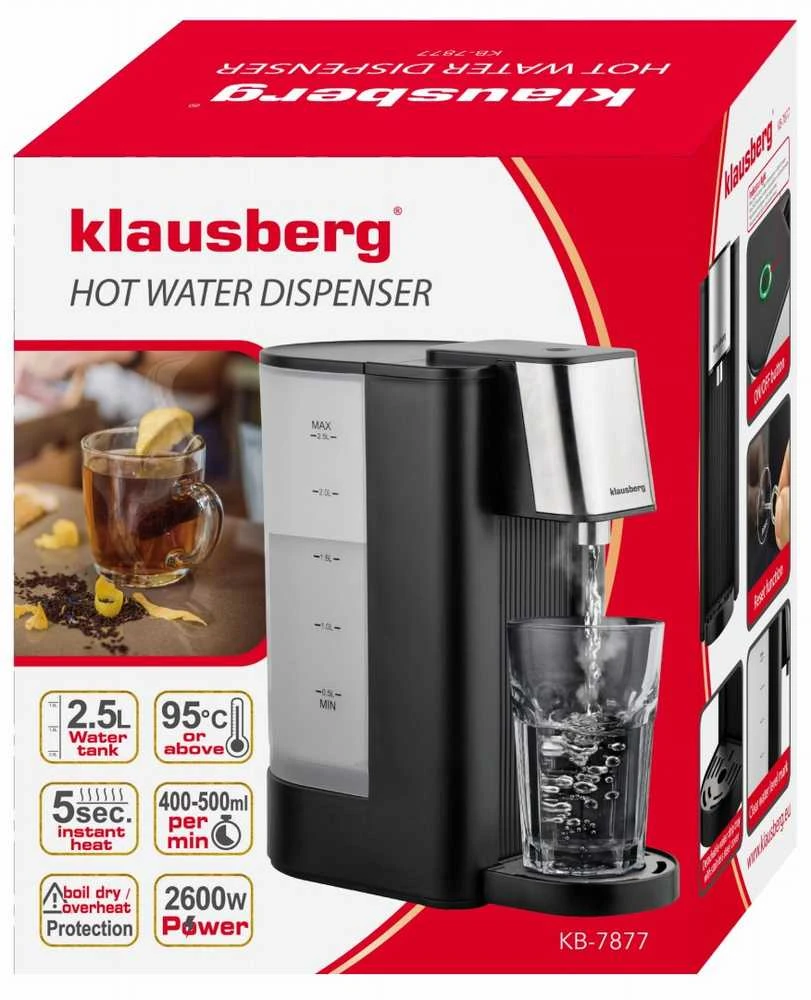 Dozownik Karšto vandens dozatorius, juodas su sidabriniais nerūdijančio plieno elementais, 2,5 l, klausberg, kb-7877