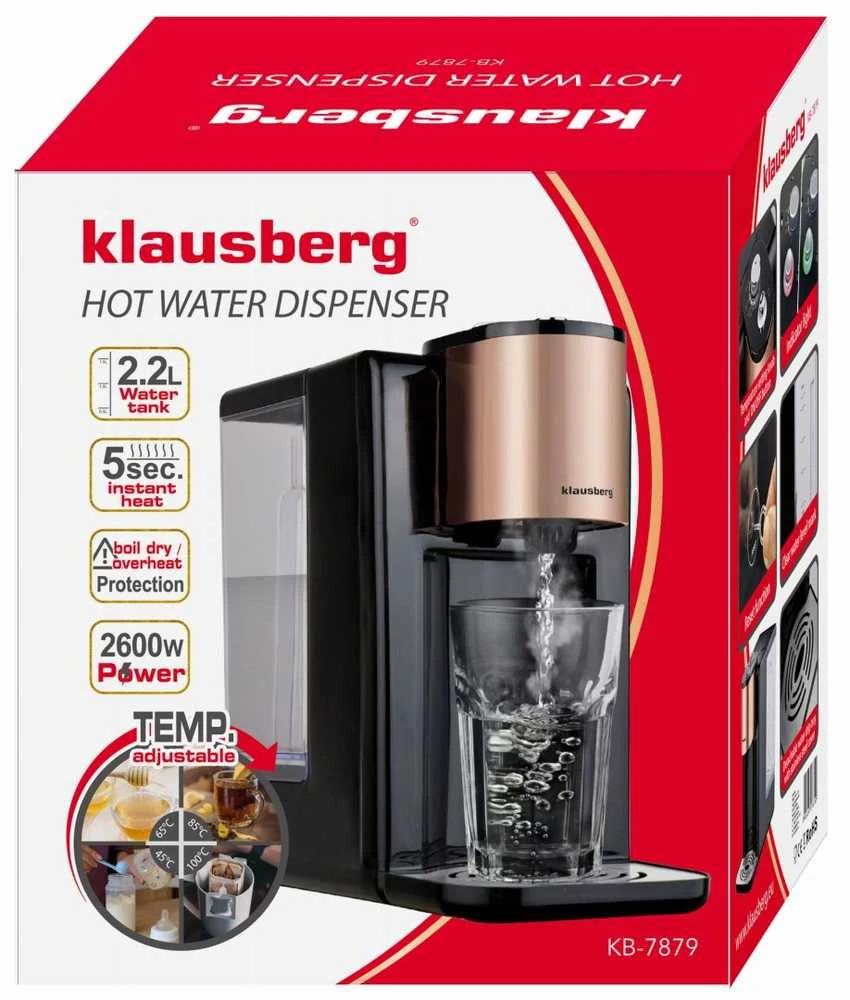 Dozownik Karšto vandens dozatorius, temperatūros reguliavimas 45–100 °C, juodas su rožinio aukso spalvos, 2,2 l, Klausberg, kb-7879