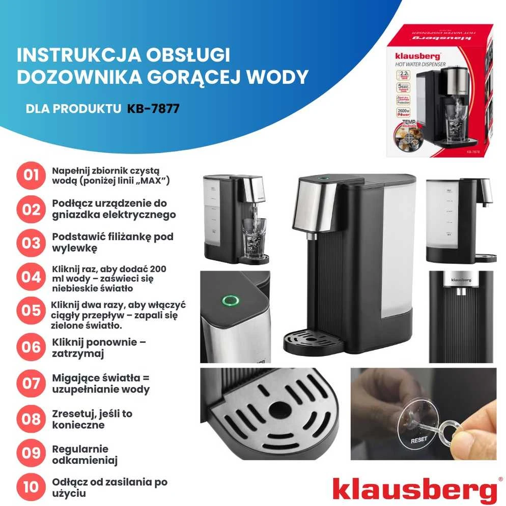 Dozownik Karšto vandens dozatorius, juodas su sidabriniais nerūdijančio plieno elementais, 2,5 l, klausberg, kb-7877