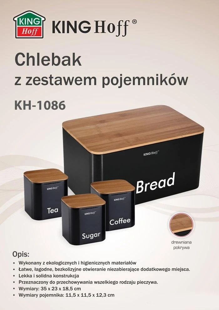 King Hoff Chlebak Duoninė su konteineriais, juoda, plieninė - „Kinghoff“ bambukas