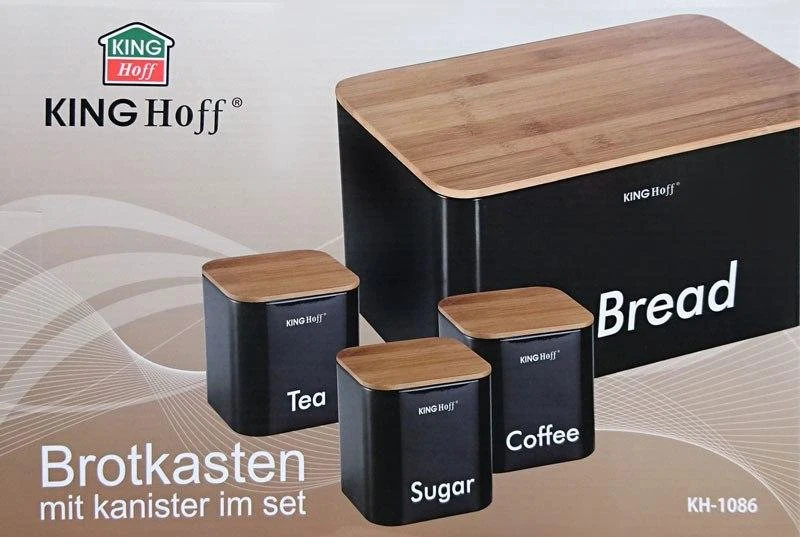King Hoff Chlebak Duoninė su konteineriais, juoda, plieninė - „Kinghoff“ bambukas