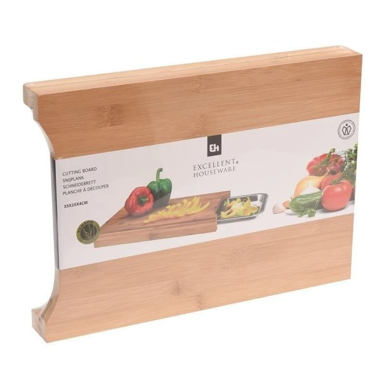 Excellent Houseware Bambukinė pjaustymo lenta su ištraukiamu padėklu 35x25 cm