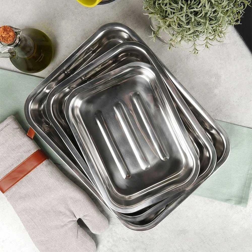 Excellent Houseware Kepimo indas plieninė stačiakampio formos 3 vnt.