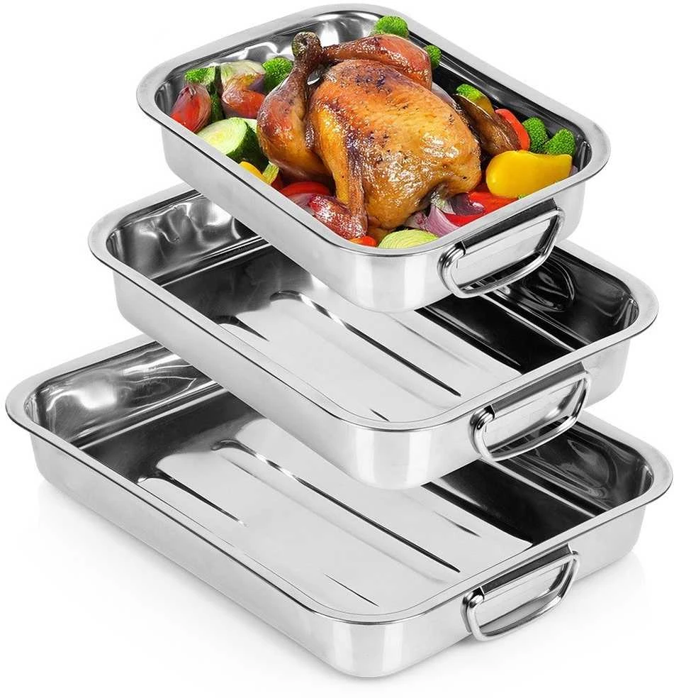 Excellent Houseware Kepimo indas plieninė stačiakampio formos 3 vnt.