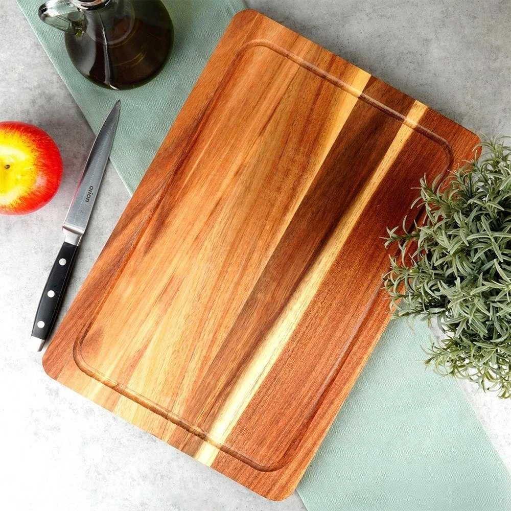 Excellent Houseware Akacijų medienos pjaustymo lenta 37x25 cm su giliu grioveliu