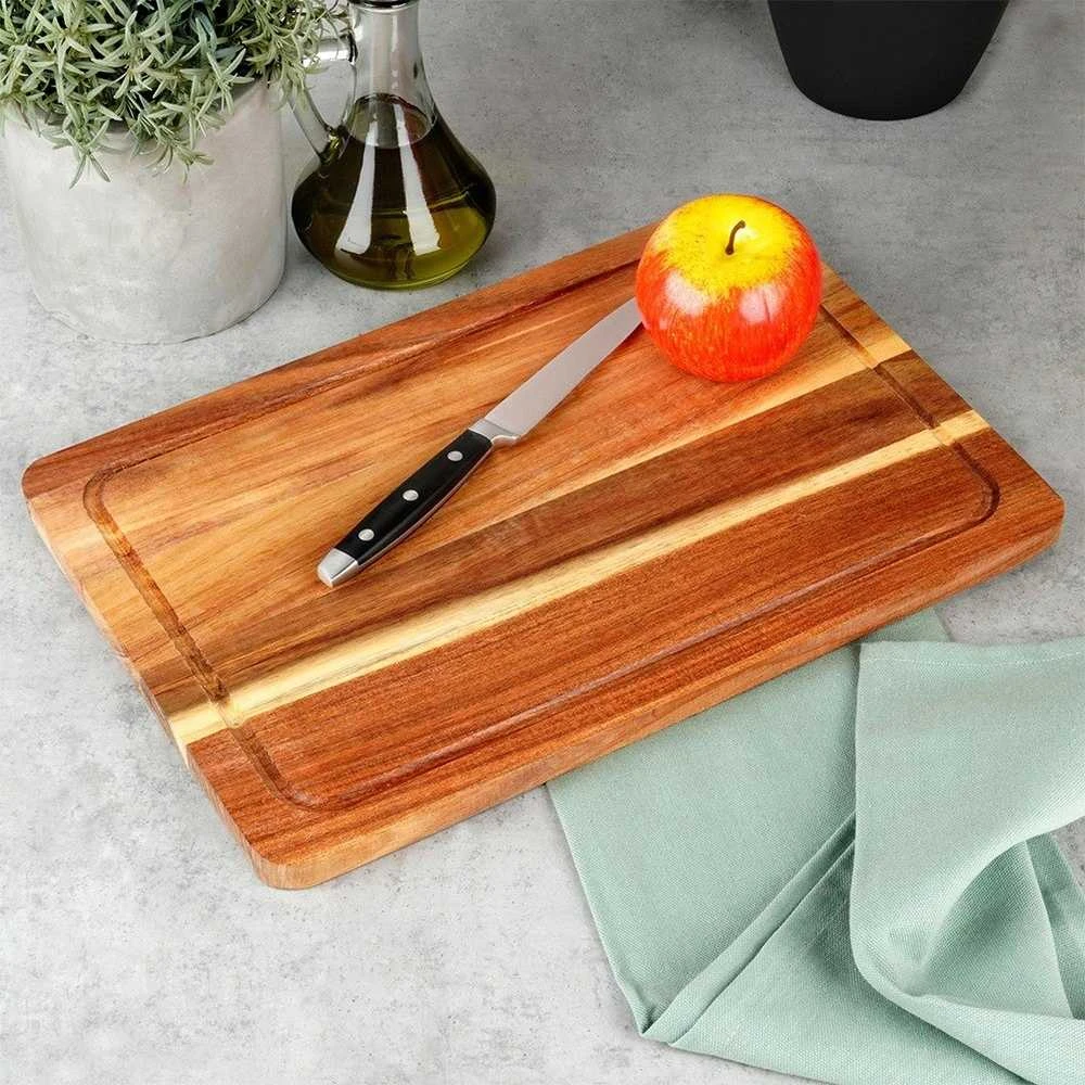 Excellent Houseware Akacijų medienos pjaustymo lenta 37x25 cm su giliu grioveliu