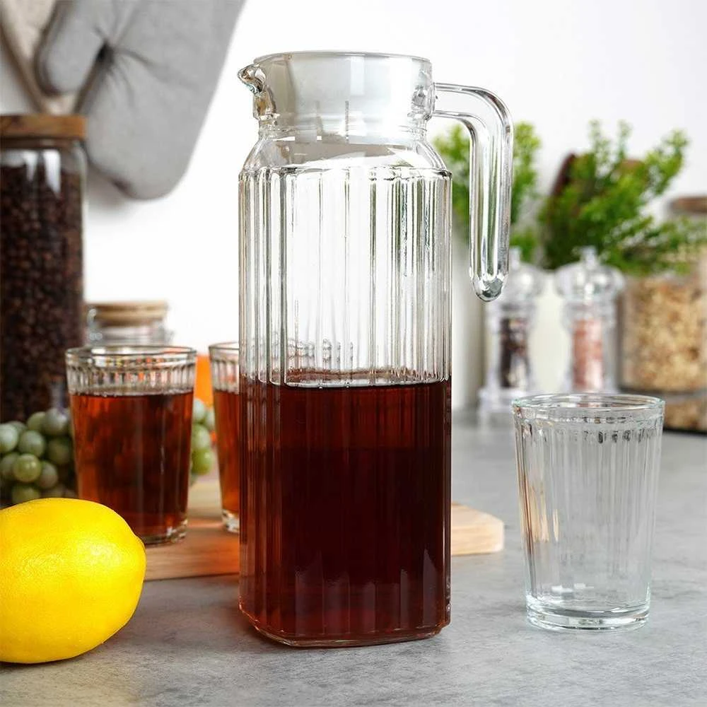 Excellent Houseware Stiklinis 5 dalių džbanas su dangteliu ir stiklinėmis