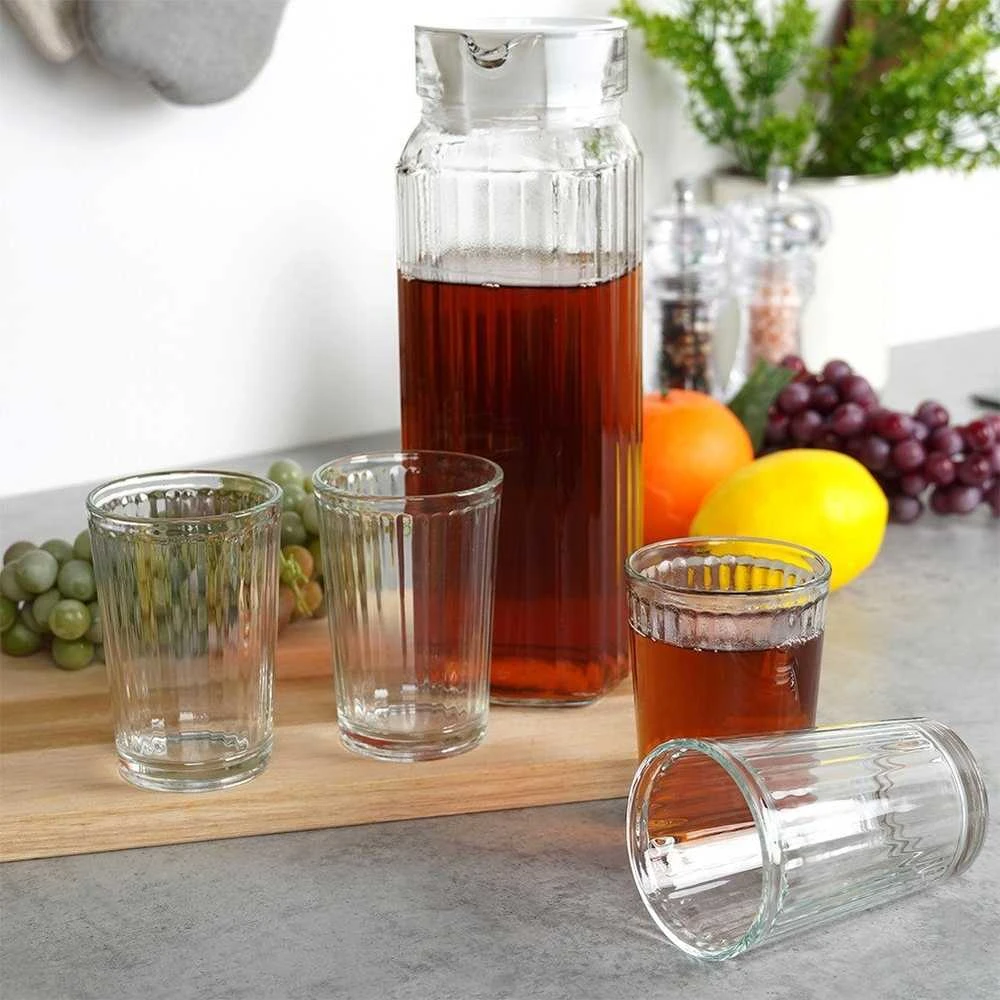 Excellent Houseware Stiklinis 5 dalių džbanas su dangteliu ir stiklinėmis