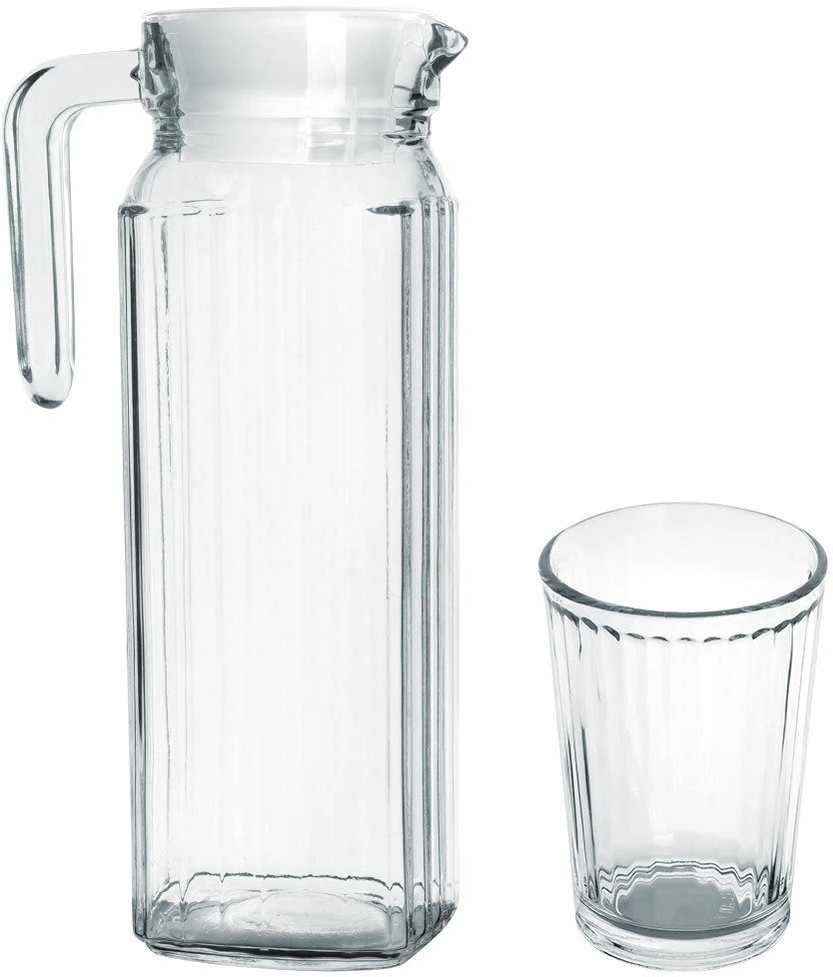 Excellent Houseware Stiklinis 5 dalių džbanas su dangteliu ir stiklinėmis