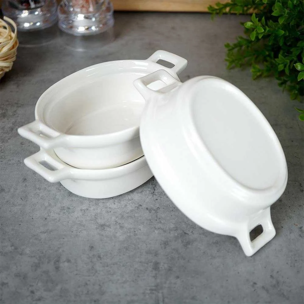 Excellent Houseware Ramekins porcelianinė balta 120 ml 3 vnt.