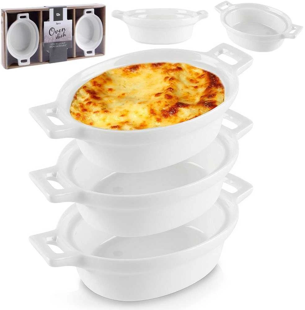 Excellent Houseware Ramekins porcelianinė balta 120 ml 3 vnt.