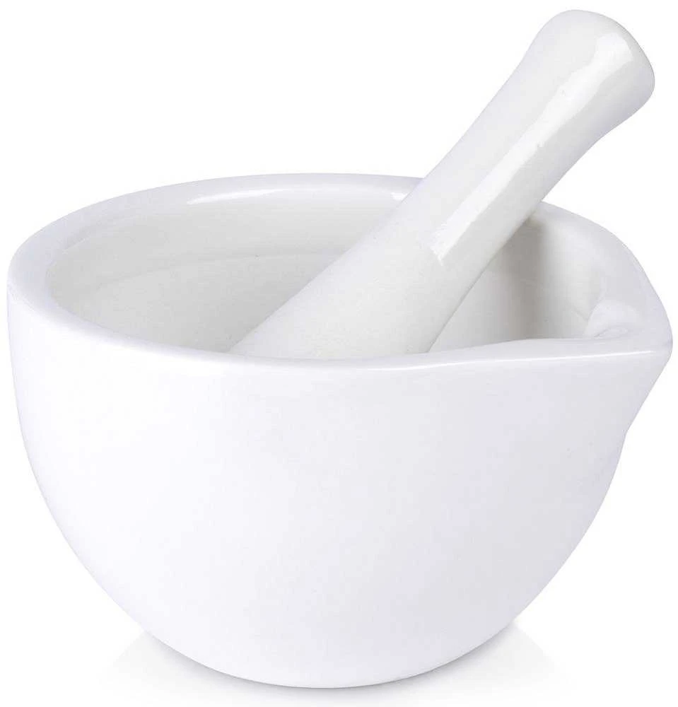 Excellent Houseware Porceliano prieskonių grūstuvė, balta, su grūstuvu