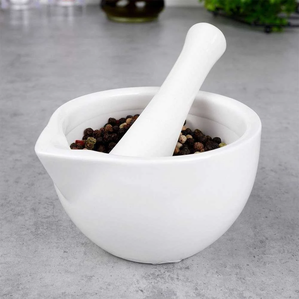 Excellent Houseware Porceliano prieskonių grūstuvė balta - stovėti ir praktiška