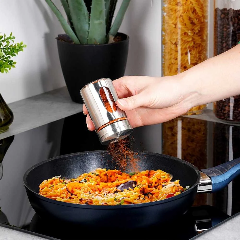 Excellent Houseware Praktinė Prieskonių Dėžutė Stiklinė 100 ml - Prieskonių Barstytuvė - Stiklinė Talpa - Su Daugiasluoksniais Dozavimo Angomis