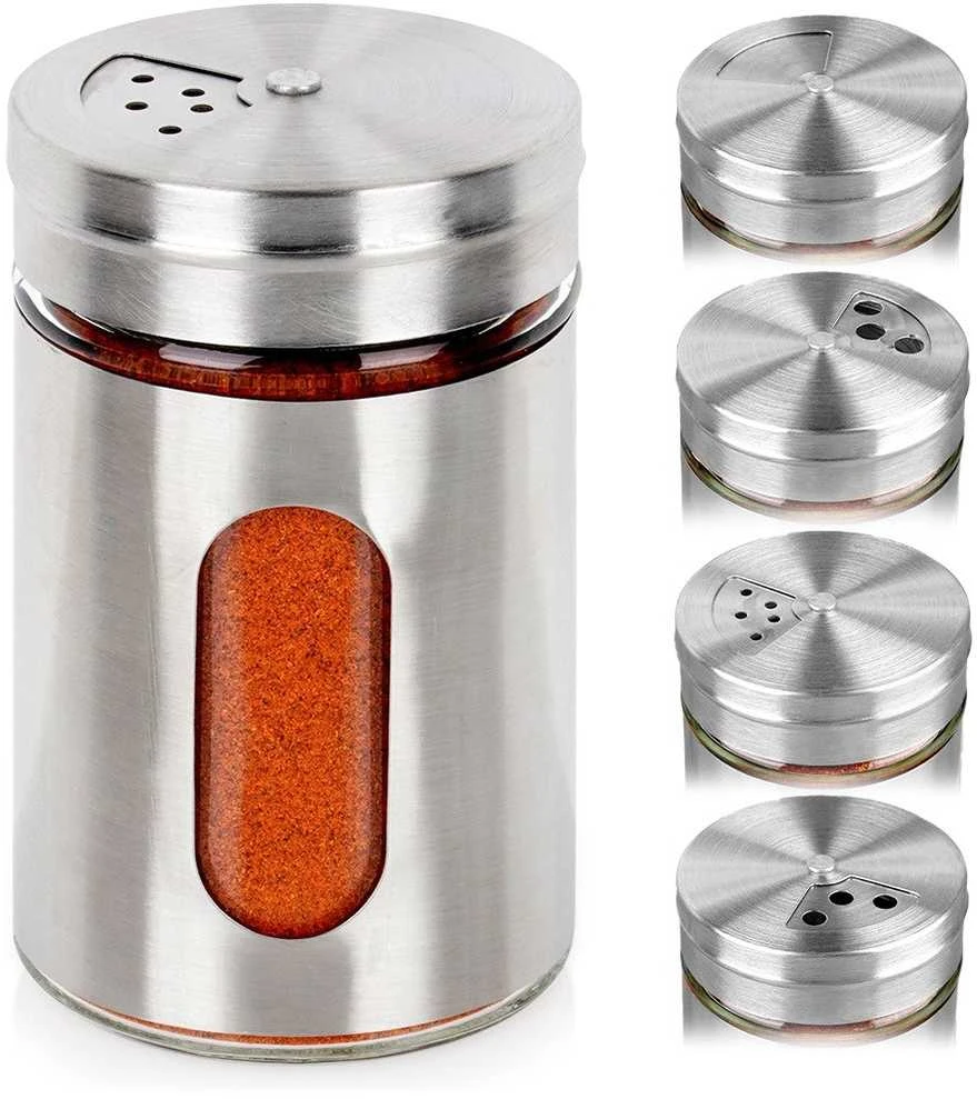 Excellent Houseware Praktinė Prieskonių Dėžutė Stiklinė 100 ml - Prieskonių Barstytuvė - Stiklinė Talpa - Su Daugiasluoksniais Dozavimo Angomis