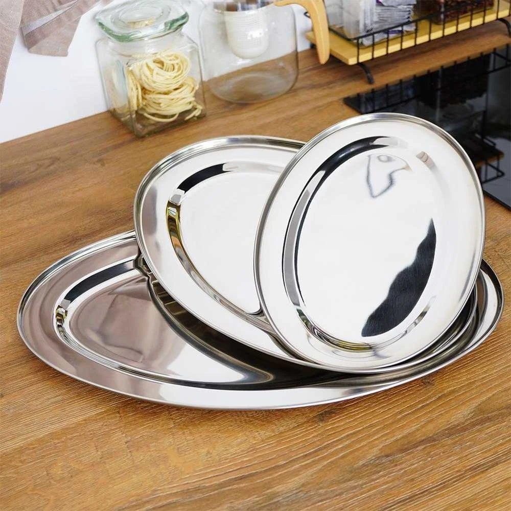 Excellent Houseware Plieninė serviravimo lėkštė ovali 3 vnt. - 44.5x29 cm, 40x27 cm, 34x21.5 cm