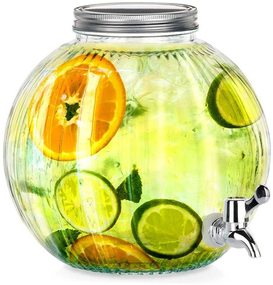 Excellent Houseware Kraantje Gėrimų Dozatorius 5,5 l su Kranu - Stiklinis, Su Metaliniu Dangčiu