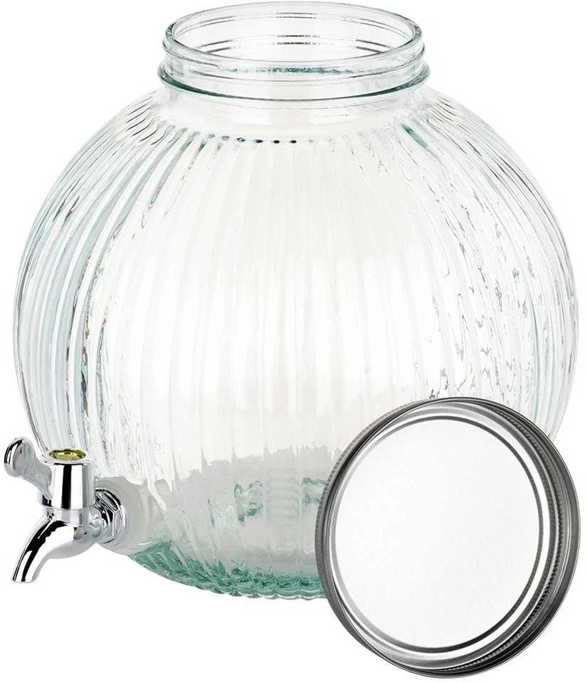 Excellent Houseware Kraantje Gėrimų Dozatorius 5,5 l su Kranu - Stiklinis, Su Metaliniu Dangčiu